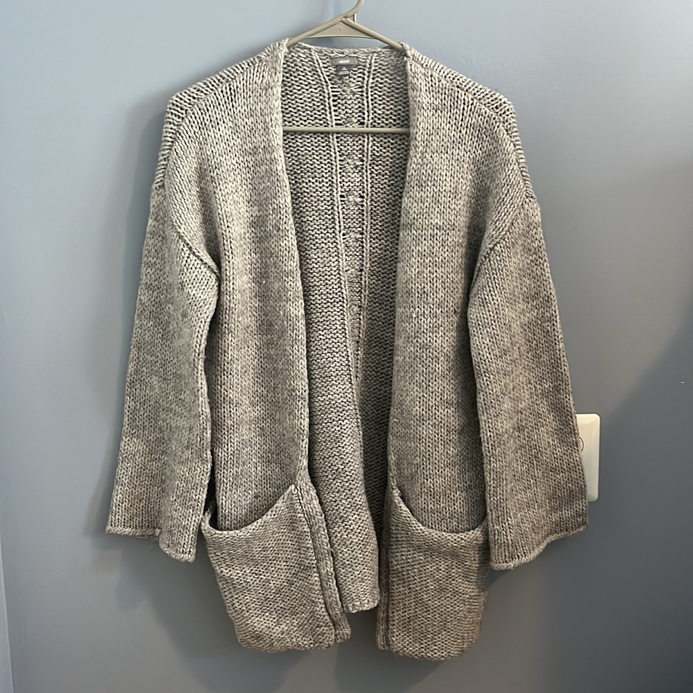 gray cardigan